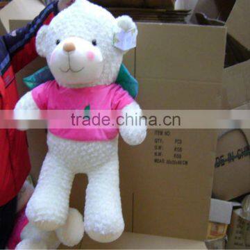 cheap and nice white plush valentine teddy bear toys with green wings