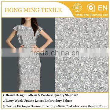 Textile Industy Most Popular Products White Elegant Style Polyester Fabric Embroidery Fabric For Women Dress/ Bags