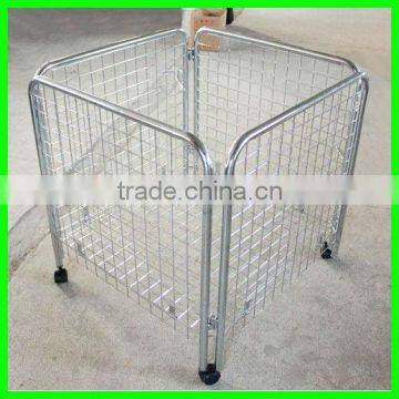 Supermarket wire mesh storage basket with wheels