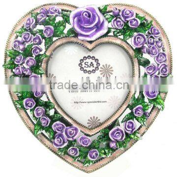 wholesale metal heart shaped photo frame for wedding gift,Decorated with Beautiful flower, Made of Alloy