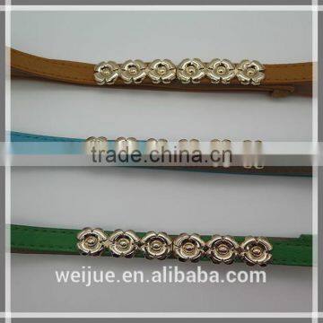 Skinny adjustable leather belt with flowers for dress