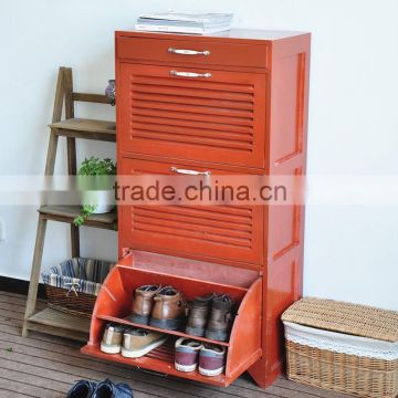 fashion solid wood Chinese red three tiers blind shoes storage cabinet