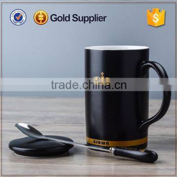 2016 high quality black ceramic water mug cup with spoon                        
                                                Quality Choice