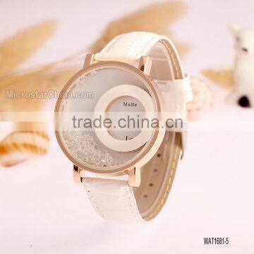 Elegant Women Quicksand Faux Leather Band Bracelet Round Dial Analog Wrist Watch photo-5