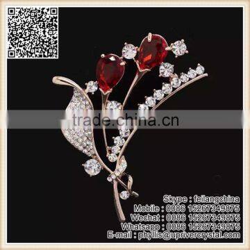 Newest Design White Crystal Plant Brooch Ruby Diamond Flower Brooch