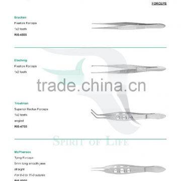 Bracken Fixation Forceps 1x2 teeth, Elschnig Fixation Forceps, Troutman Superior Rectus Forceps, McPherson Tying Forceps