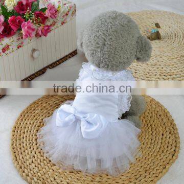 banquet white lace girl eveningdress with pearl bow cat dog pet wear pet apparel