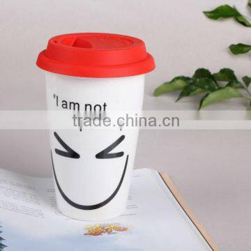 Smile Face Mug/ceramic Cup With Silicone Lid for Coffee, Milk, Tea, Water photo-3