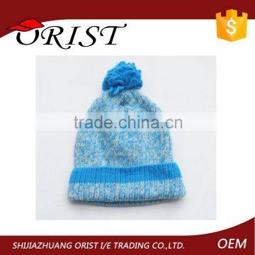 wholesale crocheted knit hat with ball top woman winter cap