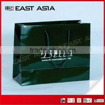 Green Paper Promotional Bag with Cotton Rope and Glossy Finish