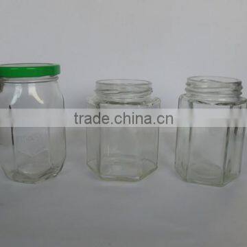 hexangular clear glass bottles