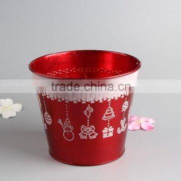 Latest Christmas decoration design Popular in Europe Christmas style Round Shape Metal Flower Planter