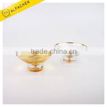 70ml Wholesale Round Drinking Chinese Art Gold Clear Glass Tea Cup Set Crystal Dessert Plate