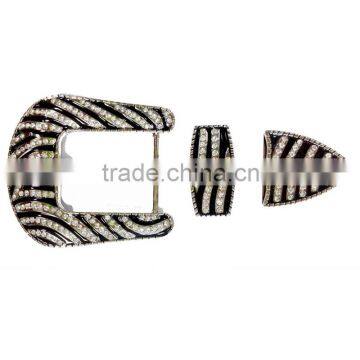 3 Pieces Western Rodeo Zebra Rhinestone Cowboy Cowgirl 1.5" Western Belt buckle set