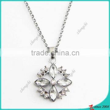 Zinc Alloy Silver Gemstone Flower Pendant Necklace