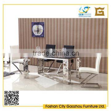 Fashion design dining table chair sets with marble top carved metal legs dining table and leather metal dining chair