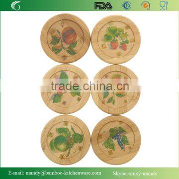Hot Sale DIY Design Bamboo Coaster, Round Bamboo Coaster 6 Piece Set - 4 Inch photo-4