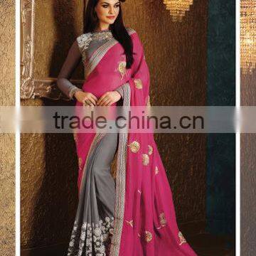 Pink Viscose Georgette Saree