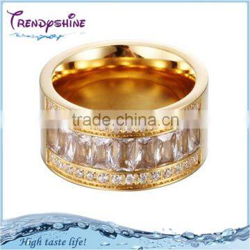 Cheap manufacturer OEM stainless steel crystal big gold finger ring