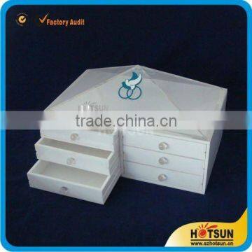 OEM white acrylic small jewelry storage box house shape jewelry display