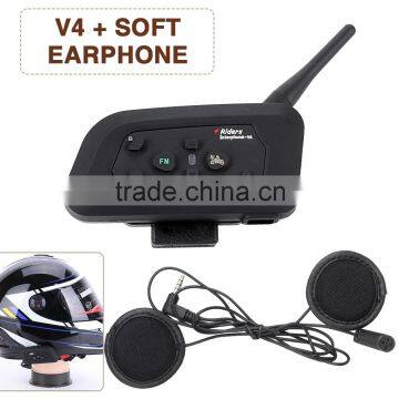 2016 updated soft Earphone! V4 1200M Motorcycle Bluetooth Helmet Intercom with FM Radio for 4 Riders Wireless BT Interphone