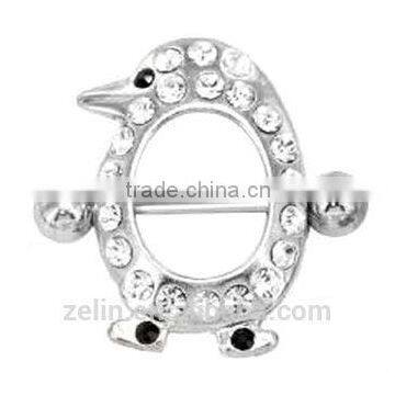 fashion body piercing jewelry Stainless steel penguin shape nipple ring