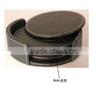 promotional black debossed round pu leather coaster