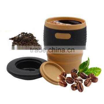 Promotional gift creative custom logo silicone folding travel coffee mug with storage lids