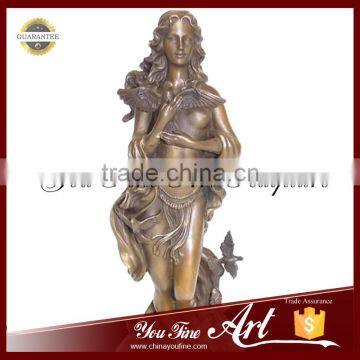 Bronze Naked Girl Statue With Bird Sculpture photo-2