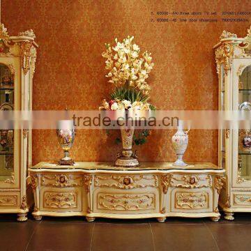 Luxury French Rococo Living Room Furnitur TV Cabinet Set/ Retro Vivid Hand Carved Solid Wood TV Cabinet & Display Cabinet photo-5