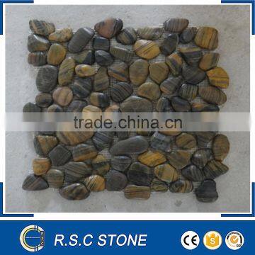 stripe polished pebbles tile;pebble mesh tiles;striped pebble mesh