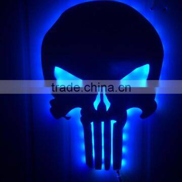 Creative Punisher Skeleton Shape Design Wall LED Light Mirror, Remote Control Colorful Decorative House Wall Mirror Light