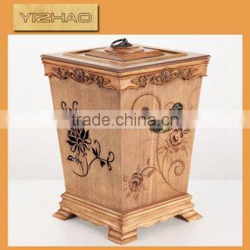 Painting Indoor Decorative Wooden Trash Can,Wooden Garbage Can photo-2