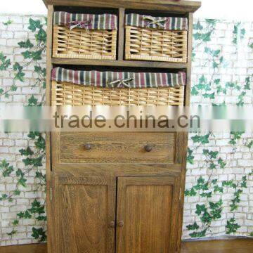 Wooden Cabinet With Four Wicker Drawers and One Door photo-3