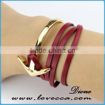 Fashion Jewelry Wholesale Leather Steel Anchor Hook Bracelet Men ,Custom Jewelry Leather Nautical Bracelet photo-4