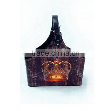 Crown Print Magazine Rack Faux Leather Storage Basket photo-2
