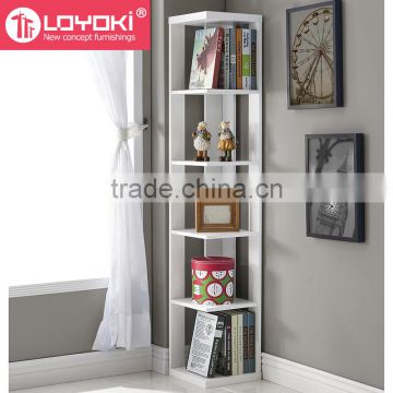 2016 new design Wood Corner shelf 5-Tier Bookcase mdf wooden corner rack wholesale corner shelf