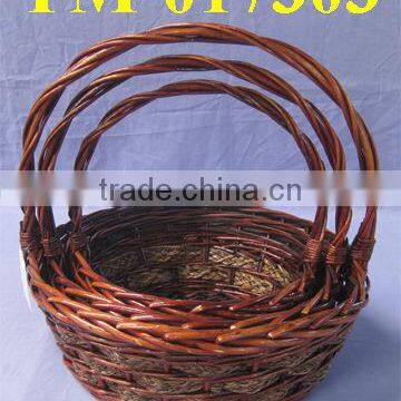 Round Willow Sesgrass Basket with Handle