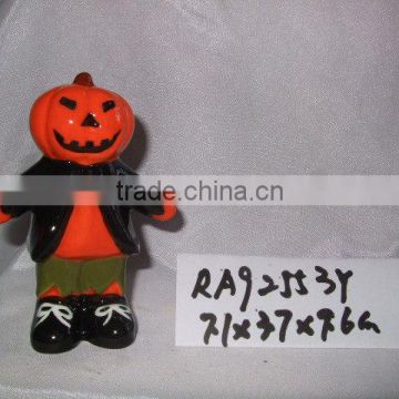 hand painted ceramic halloween decoration with pumpkin design for supply