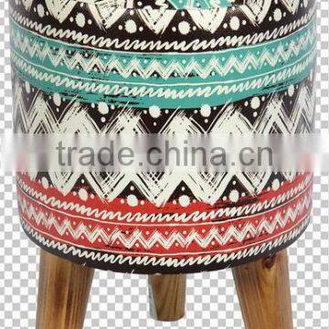 ROUND PU LEATHER/WOODEN STOOL