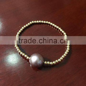 wholesale 13-14mm purple Edison pearl with gold bead bracelet