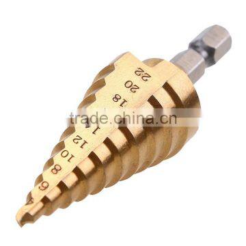 Metal drilling round shank straight flute hss step drill bit set