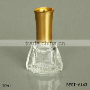 China cheap nail polish bottle clear nail gel polish bottle with gold cap and brush