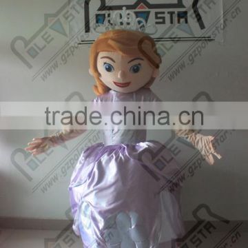 Lilac dress crown princess cartoon mascot costume