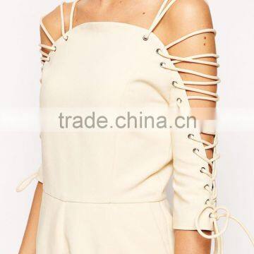 2015 Fashionable Hot Sale OEM Customized Women Romper With Lace Up Sleeve photo-3