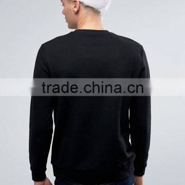 Custom Long Sleeve Crew Neck Without Hood Printed Black Men's 100% Cotton Casual Comfort Fit Breathable Pullover Sweatshirts photo-2