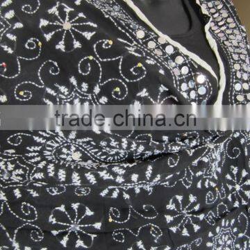 Black White Hand Embroidered PHULKARI GEORGETTE DUPATTA SHAWL Handicraft photo-3