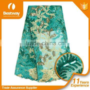 Wholesale African Wedding Lace Fabric Emboridery Dubai Lace With Sequins FL0184 photo-3