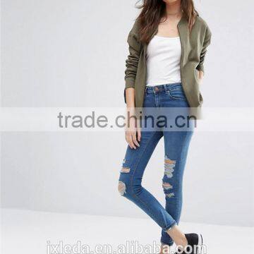 Cheap price women solid color bomber jacket in jersey