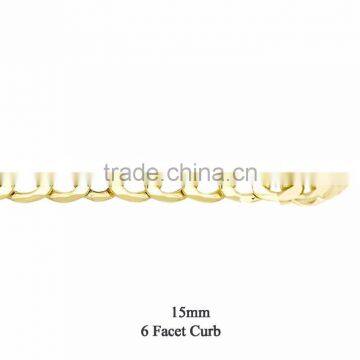 15 MM Gold Plated 6 Facet Curb Chain